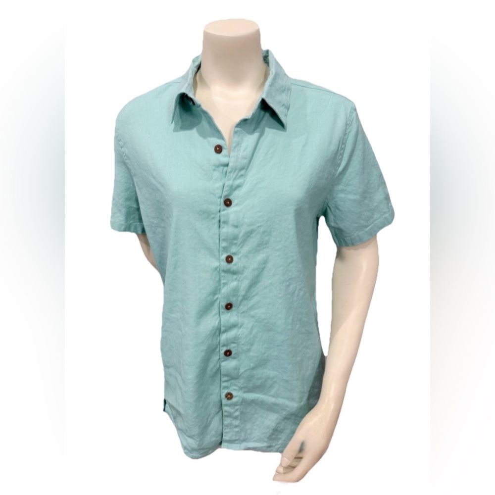 Shore Linen Blend Shirt S Aqua Seafoam Green NWOT Coastal Summer Button Up